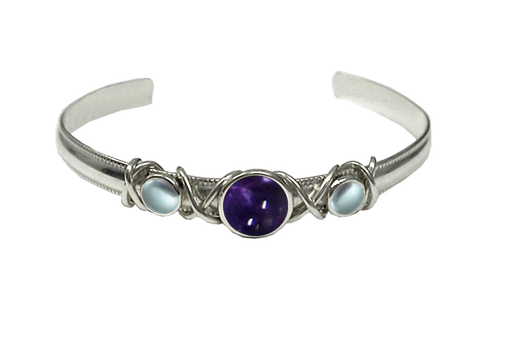 Sterling Silver Hand Made Cuff Bracelet With Iolite And Blue Topaz